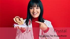  Presentation with gynecologist - Presentation consisting of young-hispanic-gynecologist-woman-holding background and a red colored foreground