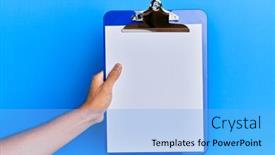  Presentation with hand holding pencil - PPT theme enhanced with young-hispanic-hand-holding-clipboard background and a light blue colored foreground