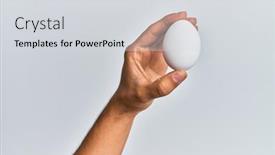  Presentation with egg - Slide deck enhanced with young-hispanic-hand-holding-raw background and a light gray colored foreground