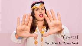  Presentation with hippie - Slide set featuring young-hispanic-hippie-woman-wearing background and a coral colored foreground