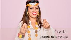  Presentation with business pink - Audience pleasing presentation theme consisting of young-hispanic-hippie-woman-wearing backdrop and a lemonade colored foreground