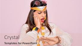  Presentation with hippie - Audience pleasing presentation theme consisting of young-hispanic-hippie-woman-wearing backdrop and a lemonade colored foreground