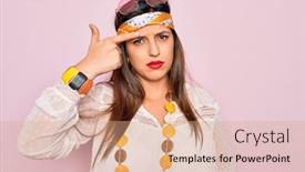  Presentation with acne woman - PPT theme consisting of young-hispanic-hippie-woman-wearing background and a coral colored foreground