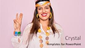  Presentation with hippie - Amazing slide deck having young-hispanic-hippie-woman-wearing backdrop and a lemonade colored foreground