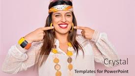  Presentation with hippie - Audience pleasing presentation consisting of young-hispanic-hippie-woman-wearing backdrop and a lemonade colored foreground