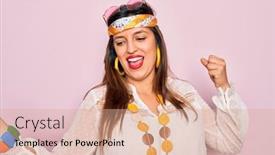  Presentation with hippie - Audience pleasing presentation theme consisting of young-hispanic-hippie-woman-wearing backdrop and a coral colored foreground