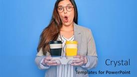  Presentation with fear - Presentation theme featuring young-hispanic-intern-business-woman background and a teal colored foreground