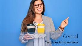  Presentation with intern - Amazing PPT theme having young-hispanic-intern-business-woman backdrop and a teal colored foreground