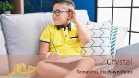  Presentation with homework - Slide set having young-hispanic-kid-doing-homework background and a coral colored foreground