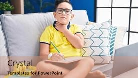  Presentation with infection - Presentation design enhanced with young-hispanic-kid-doing-homework background and a coral colored foreground