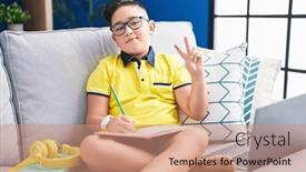  Presentation with homework - Slides featuring young-hispanic-kid-doing-homework background and a coral colored foreground