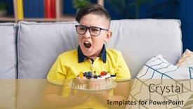  Presentation with anger kid - PPT theme consisting of young-hispanic-kid-holding-cake background and a  colored foreground
