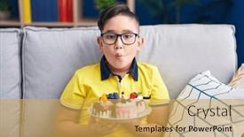  Presentation with cake - Presentation theme having young-hispanic-kid-holding-cake and a yellow colored foreground