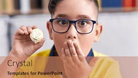  Presentation with cryptocurrency - Presentation featuring young-hispanic-kid-holding-tron background and a coral colored foreground