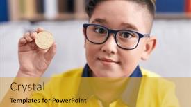  Presentation with cryptocurrency - PPT layouts featuring young-hispanic-kid-holding-tron background and a gold colored foreground