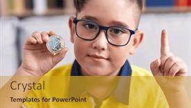  Presentation with cryptocurrency - PPT theme consisting of young-hispanic-kid-holding-tron background and a gold colored foreground