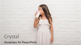  Presentation with white brick wall - PPT layouts having young hispanic kid over white brick wall drinking a glass of milk with a confident expression on smart face thinking serious background and a lemonade colored foreground