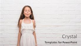  Presentation with white brick wall - PPT layouts enhanced with young hispanic kid over white brick wall making fish face with lips crazy and comical gesture funny expression background and a light gray colored foreground