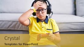  Presentation with video game - Theme having young-hispanic-kid-playing-video background and a  colored foreground