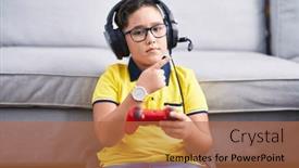  Presentation with controller - Presentation design enhanced with young-hispanic-kid-playing-video background and a red colored foreground