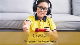  Presentation with controller - Slide set enhanced with young-hispanic-kid-playing-video background and a  colored foreground