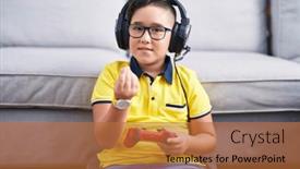  Presentation with video game - Slide deck having young-hispanic-kid-playing-video background and a  colored foreground