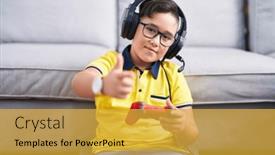  Presentation with video game - Theme featuring young-hispanic-kid-playing-video and a yellow colored foreground