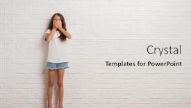  Presentation with white brick wall - PPT layouts enhanced with young hispanic kid stading over white brick wall shocked covering mouth with hands for mistake secret concept background and a light gray colored foreground