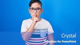  Presentation with secret - PPT theme with young-hispanic-kid-standing-over background and a teal colored foreground