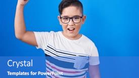  Presentation with anger kid - Slide set consisting of young-hispanic-kid-standing-over background and a teal colored foreground