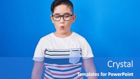  Presentation with lips - Slide deck with young-hispanic-kid-standing-over and a teal colored foreground