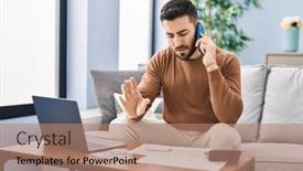  Presentation with accounting - PPT theme with young-hispanic-man-accounting-economy background and a coral colored foreground