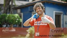  Presentation with envvironmental activist - PPT theme featuring young-hispanic-man-activist-holding background and a red colored foreground