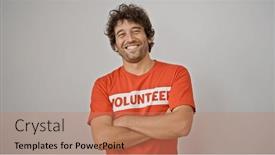  Presentation with social volunteer work - PPT layouts enhanced with young-hispanic-man-activist-wearing and a coral colored foreground