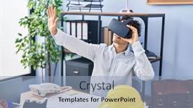  Presentation with virtual reality - Slide deck enhanced with young-hispanic-man-architect-smiling background and a  colored foreground