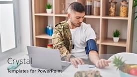  Presentation with army - Presentation theme with young-hispanic-man-army-soldier background and a light gray colored foreground