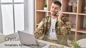  Presentation with army - Theme enhanced with young-hispanic-man-army-soldier background and a coral colored foreground