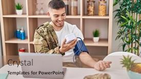  Presentation with army - Slides consisting of young-hispanic-man-army-soldier background and a coral colored foreground