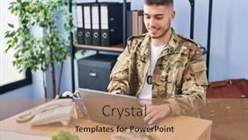  Presentation with army - Theme with young-hispanic-man-army-soldier background and a coral colored foreground