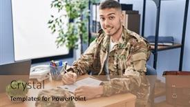 Presentation with contract - PPT layouts featuring young-hispanic-man-army-soldier background and a coral colored foreground