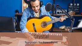  Presentation with classical music - PPT theme with young-hispanic-man-artist-composing background and a coral colored foreground