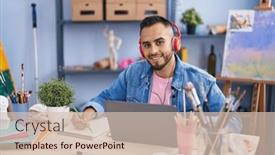  Presentation with art - Slides having young-hispanic-man-artist-using background and a  colored foreground