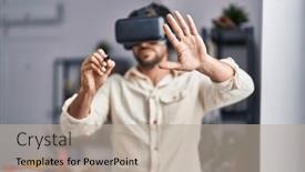  Presentation with virtual reality - PPT theme consisting of young-hispanic-man-artist-using background and a mint green colored foreground