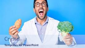  Presentation with croissant - Colorful slides enhanced with young-hispanic-man-as-nutritionist backdrop and a sky blue colored foreground