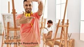  Presentation with art - Slide set featuring young-hispanic-man-at-art background and a  colored foreground