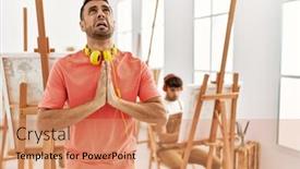  Presentation with praying hands - Slides featuring young-hispanic-man-at-art background and a  colored foreground