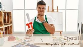  Presentation with sore throat - Slides having young-hispanic-man-at-art background and a lemonade colored foreground