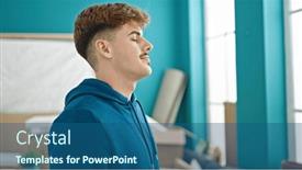  Presentation with new home - PPT layouts having young-hispanic-man-breathing background and a ocean colored foreground