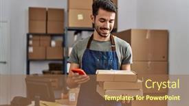  Presentation with young business man - PPT layouts consisting of young-hispanic-man-business-worker background and a coral colored foreground