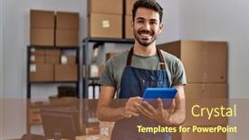  Presentation with worker - Theme with young-hispanic-man-business-worker background and a tawny brown colored foreground